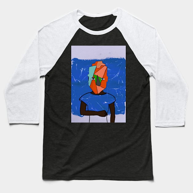 X NFT - Abstract Elegance: Female Character with Blue Eyes and Dark Undertones Baseball T-Shirt by Hashed Art